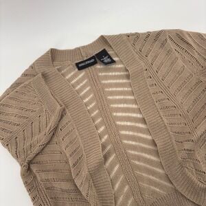 NINA LENARD Tan Crochet Knit‎ Open Front Cropped Cardigan Sweater Size S